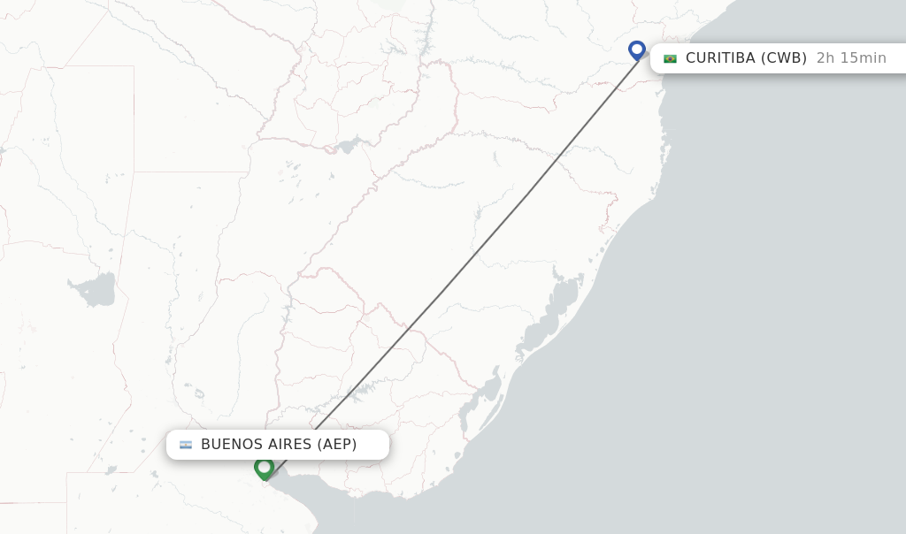 Flights from Buenos Aires to Curitiba route map