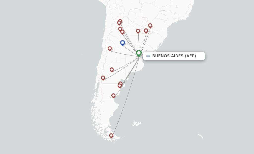 Route map with flights from Buenos Aires with Felix Airways
