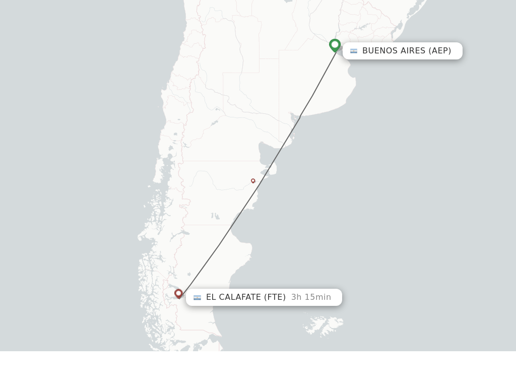Flights from Buenos Aires to El Calafate route map