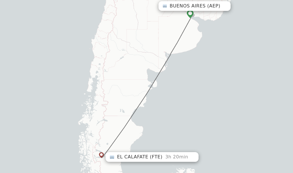 Flights from Buenos Aires to El Calafate route map