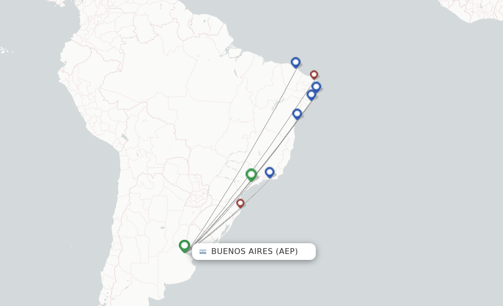 Route map with flights from Buenos Aires with Gol