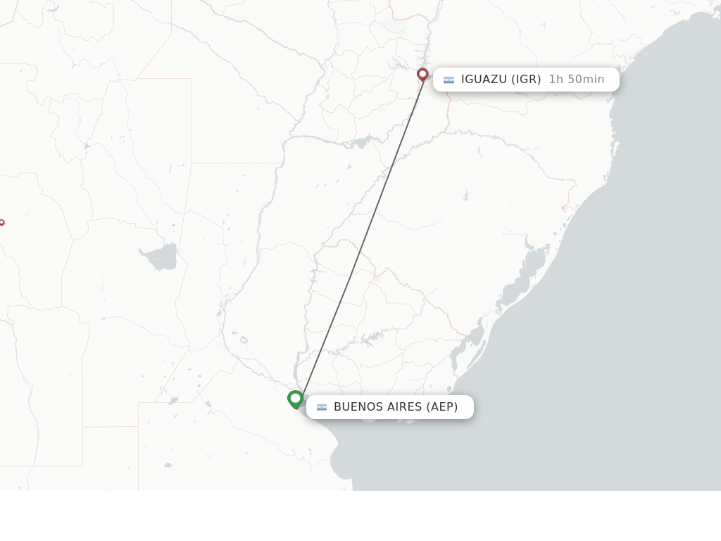 Flights from Buenos Aires to Iguazu route map