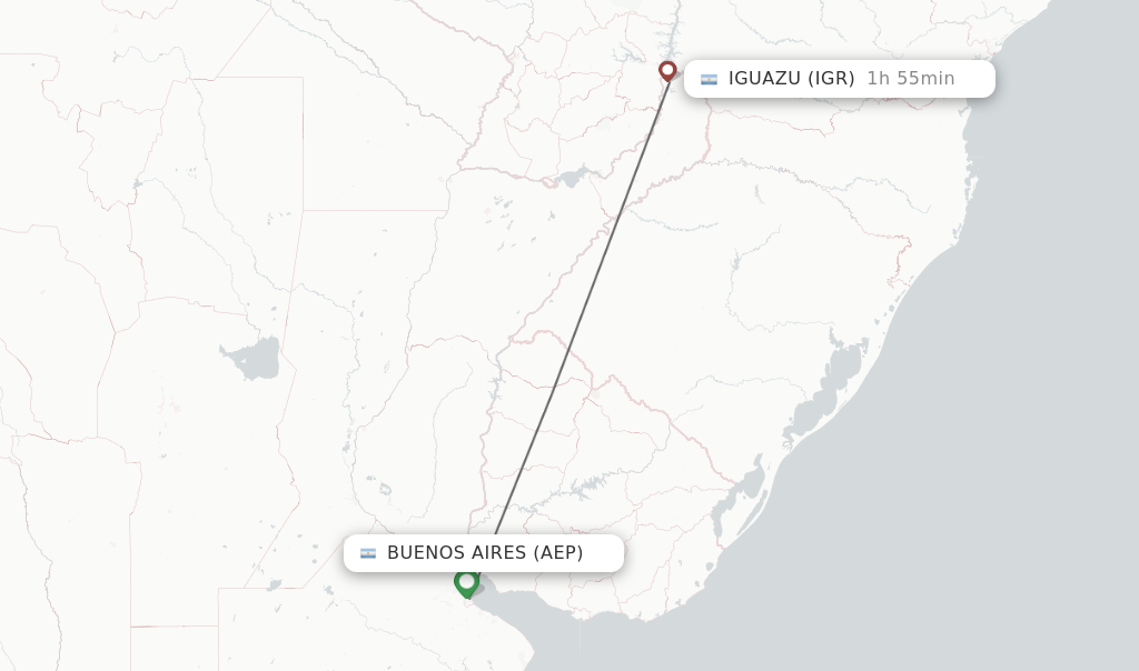 Flights from Buenos Aires to Iguazu route map