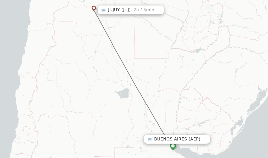 Flights from Buenos Aires to Jujuy route map