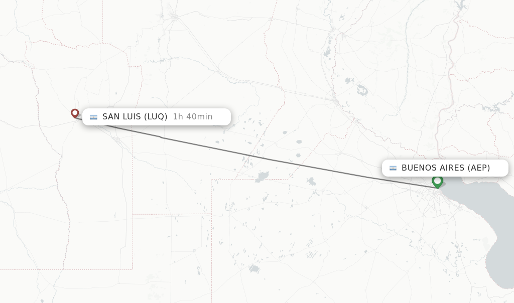 Flights from Buenos Aires to San Luis route map