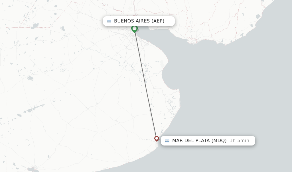 Flights from Buenos Aires to Mar Del Plata route map