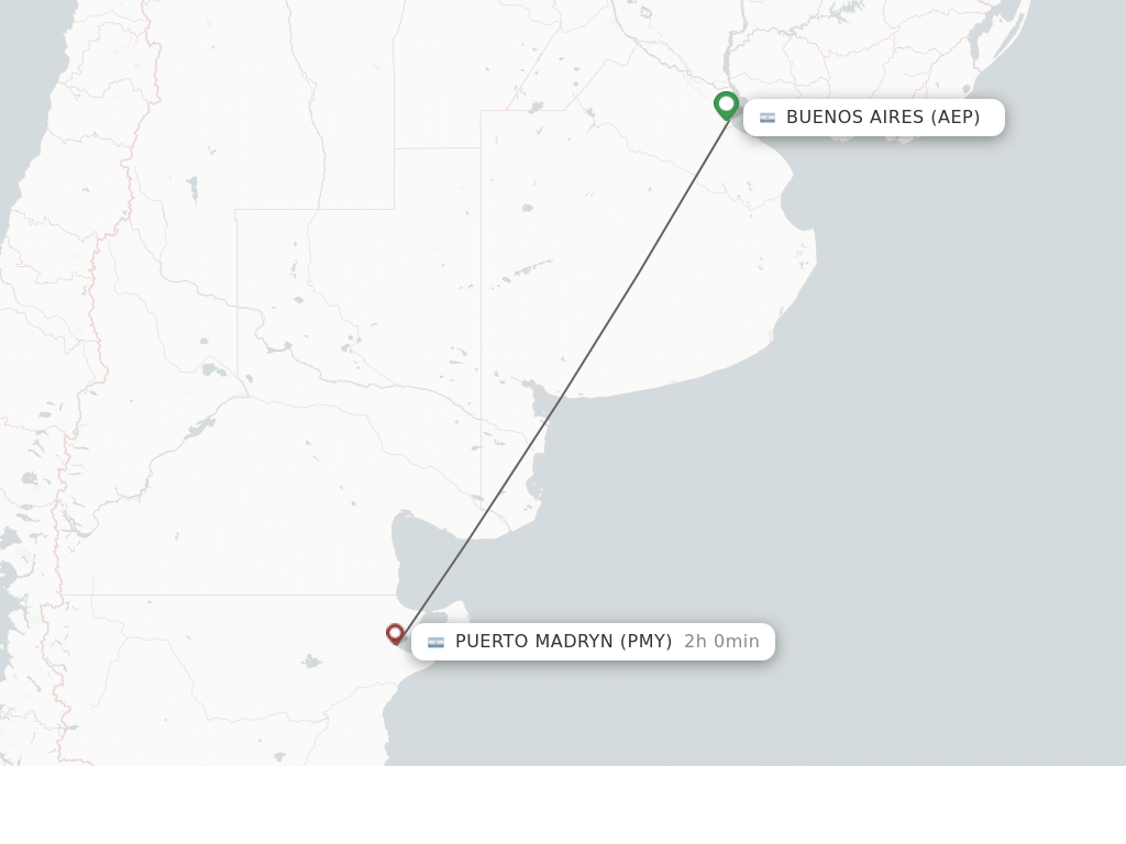 Flights from Buenos Aires to Puerto Madryn route map