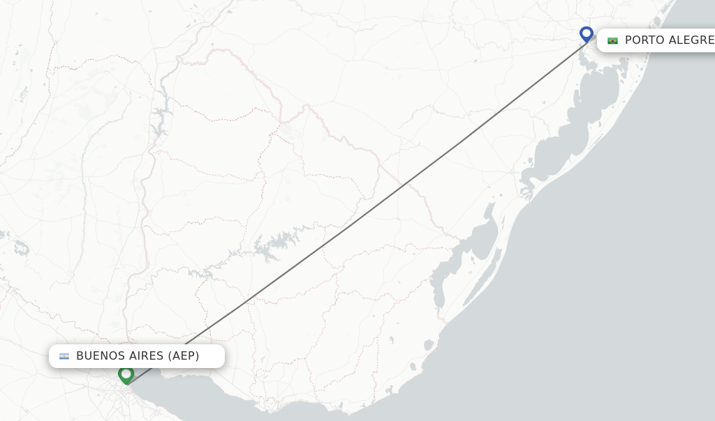 Flights from Buenos Aires to Porto Alegre route map