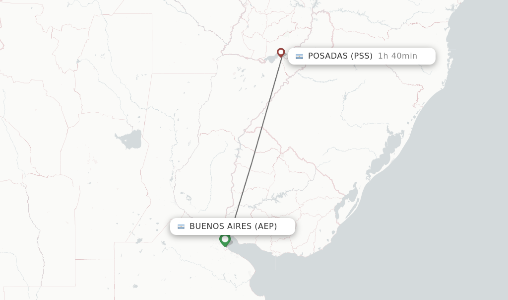 Flights from Buenos Aires to Posadas route map