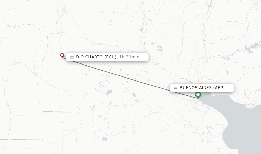Flights from Buenos Aires to Rio Cuarto route map