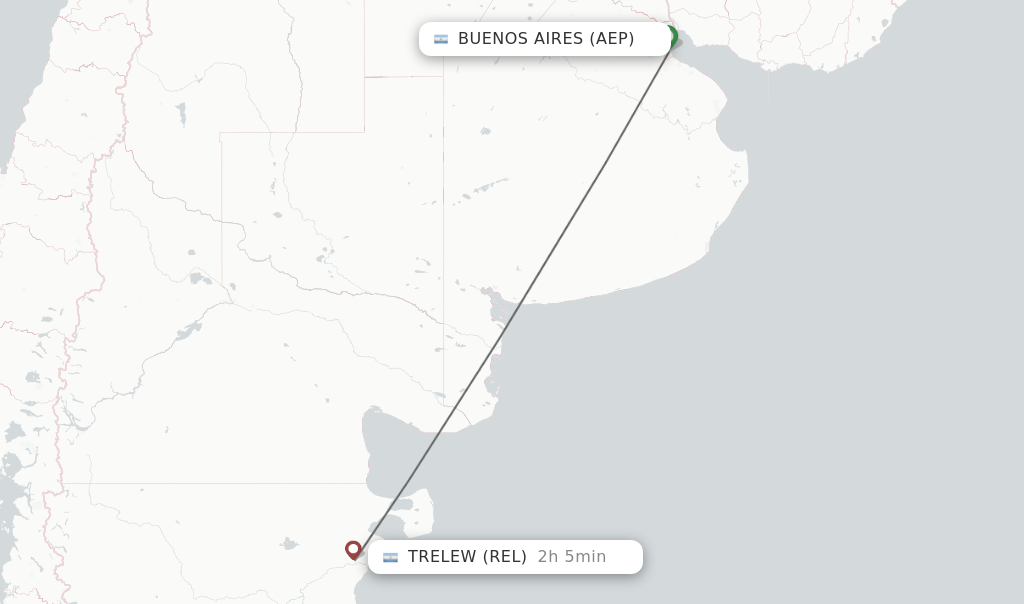 Flights from Buenos Aires to Trelew route map