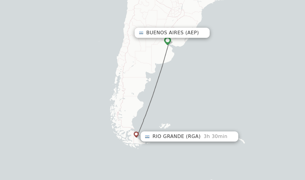 Flights from Buenos Aires to Rio Grande route map