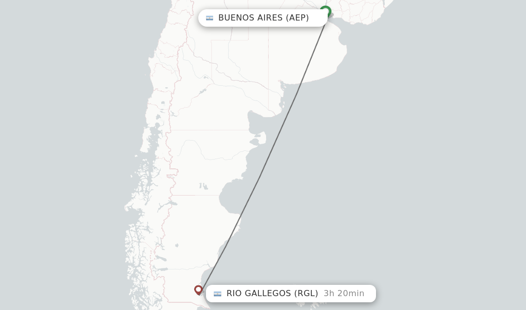 Flights from Buenos Aires to Rio Gallegos route map