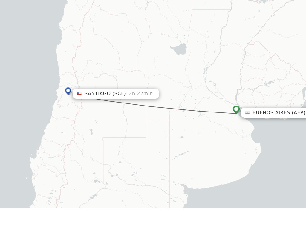 Flights from Buenos Aires to Santiago route map