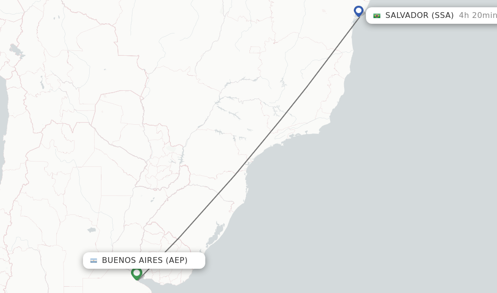 Flights from Buenos Aires to Salvador route map