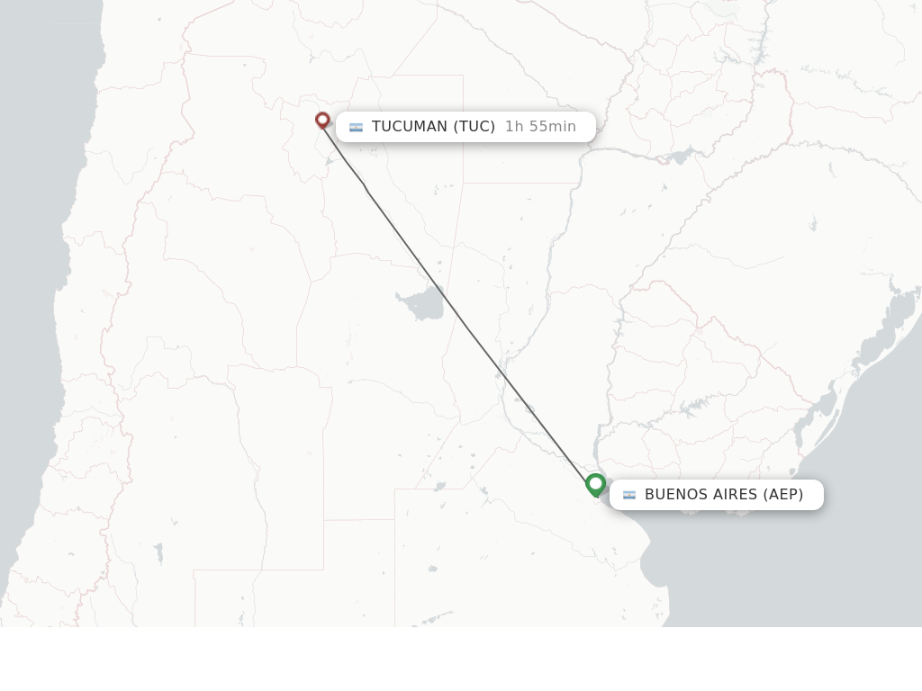 Flights from Buenos Aires to Tucuman route map