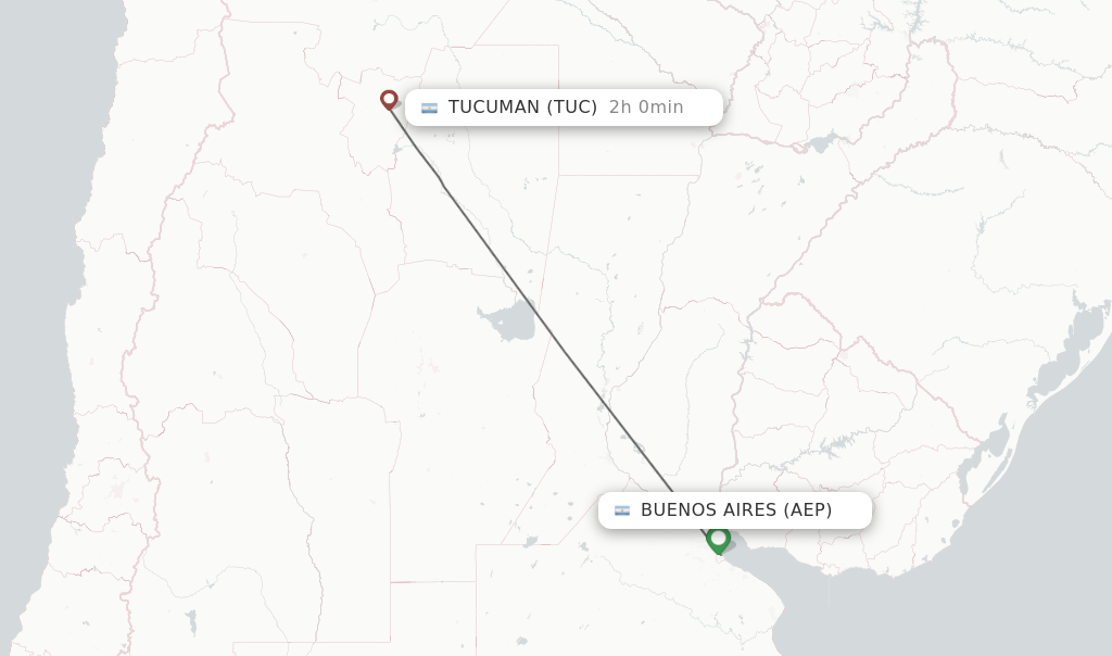 Flights from Buenos Aires to Tucuman route map