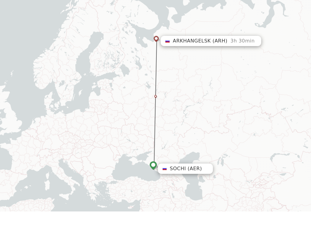 Flights from Adler/Sochi to Arkhangelsk route map