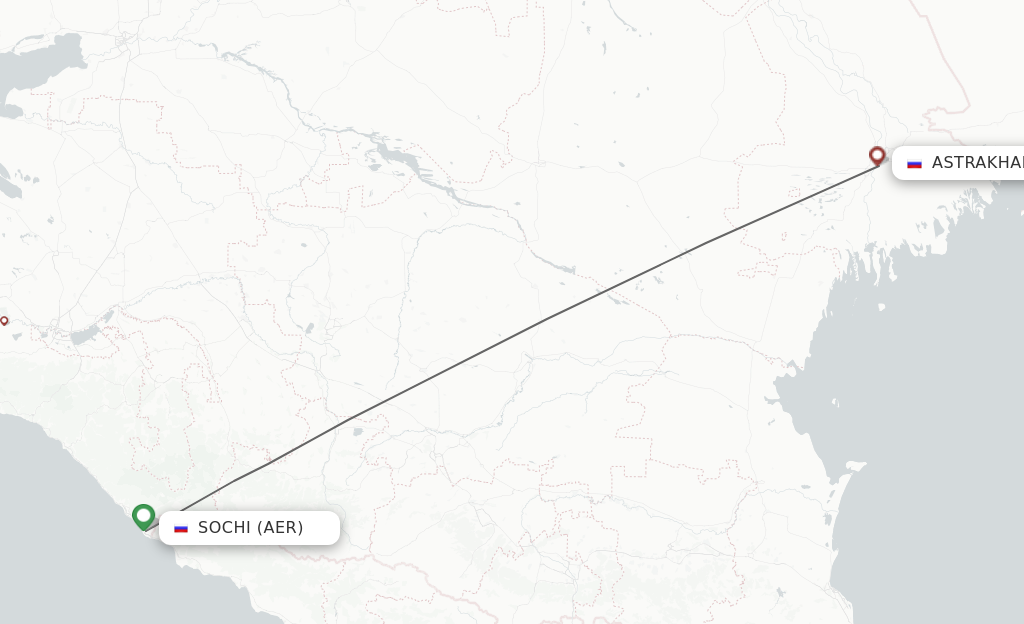 Flights from Adler/Sochi to Astrakhan route map