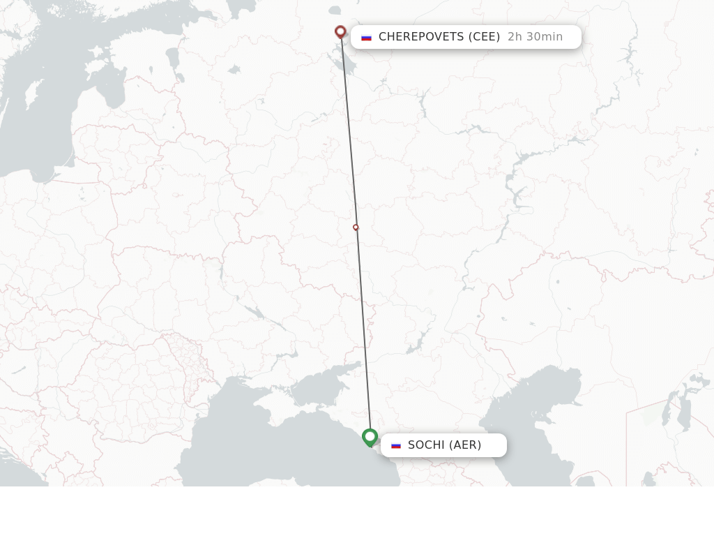 Flights from Adler/Sochi to Cherepovets route map