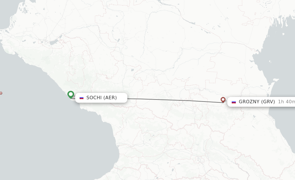 Flights from Adler/Sochi to Groznyy route map