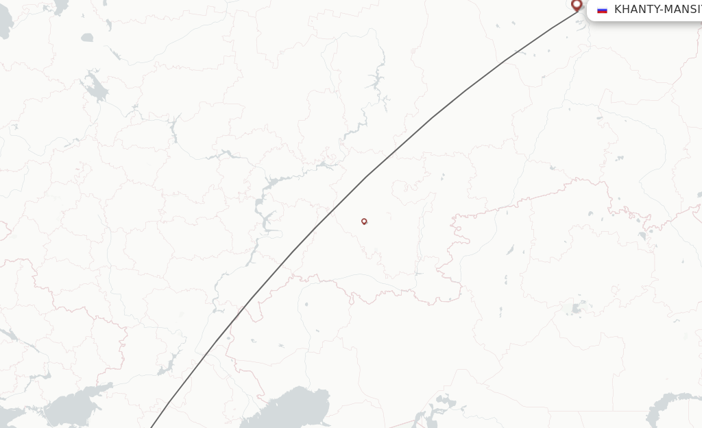 Flights from Adler/Sochi to Khanty-Mansiysk route map