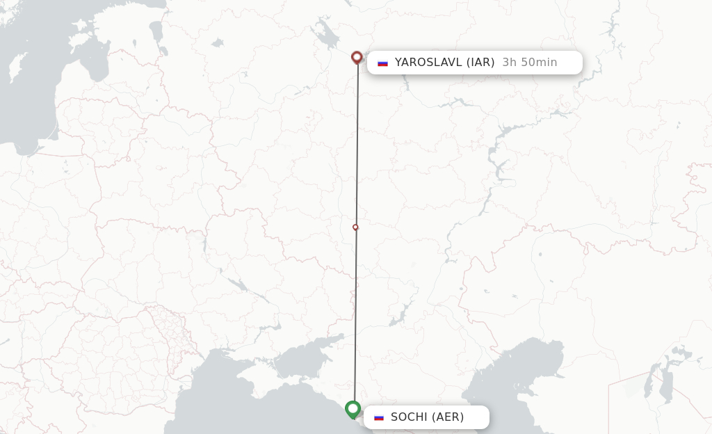 Flights from Adler/Sochi to Yaroslavl route map
