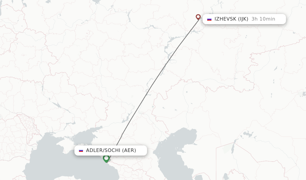 Flights from Adler/Sochi to Izhevsk route map