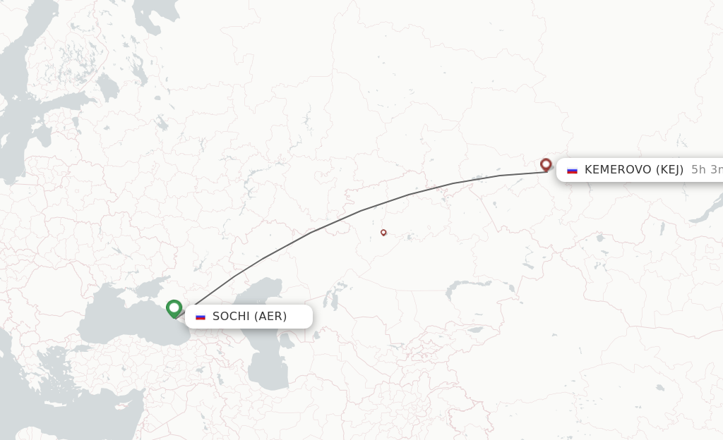 Flights from Adler/Sochi to Kemerovo route map