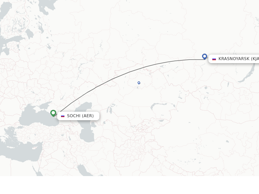 Flights from Adler/Sochi to Krasnojarsk route map