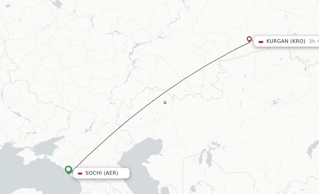 Flights from Adler/Sochi to Kurgan route map