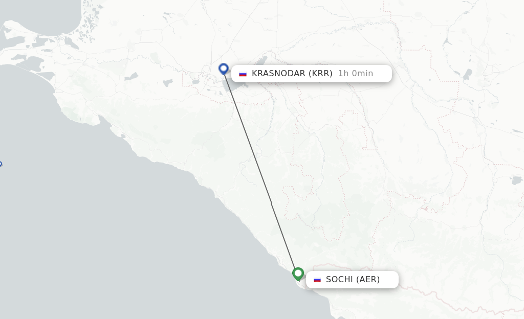 Flights from Adler/Sochi to Krasnodar route map