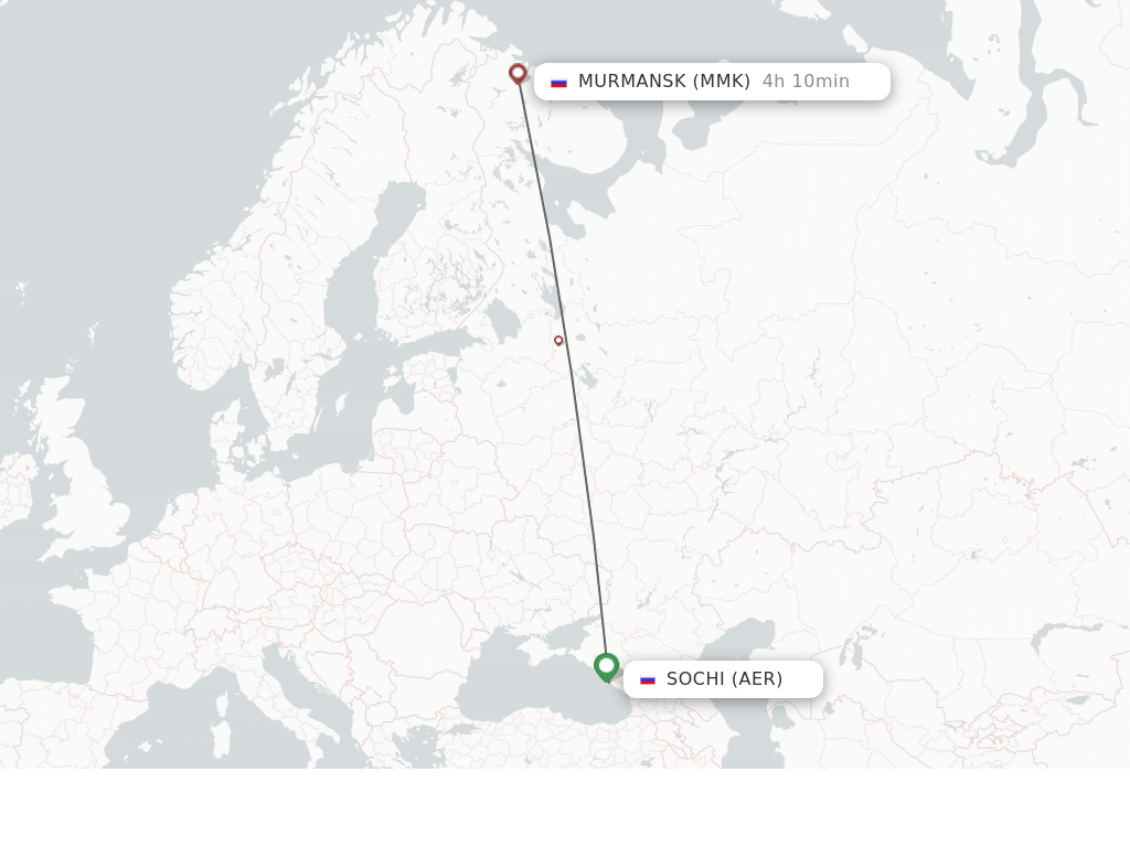 Flights from Adler/Sochi to Murmansk route map