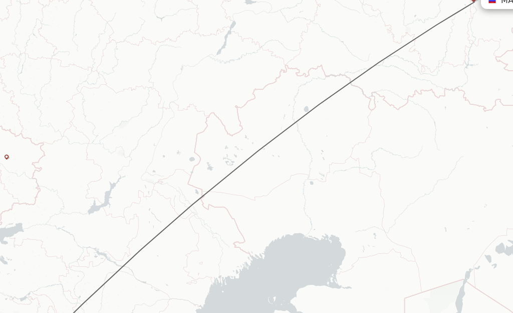 Flights from Adler/Sochi to Magnitogorsk route map