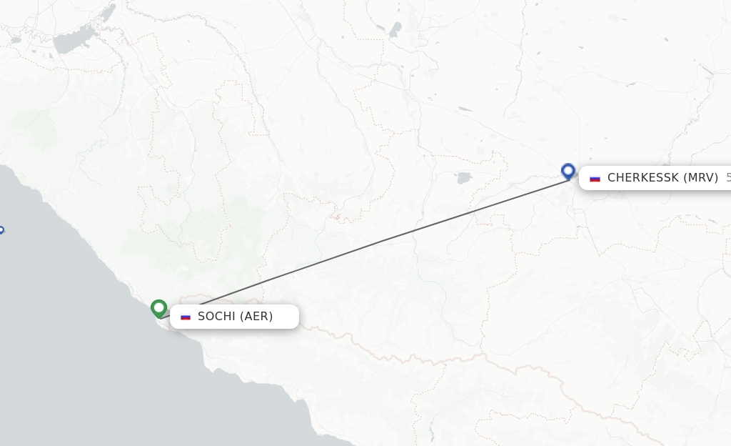 Flights from Adler/Sochi to Mineralnye Vody route map