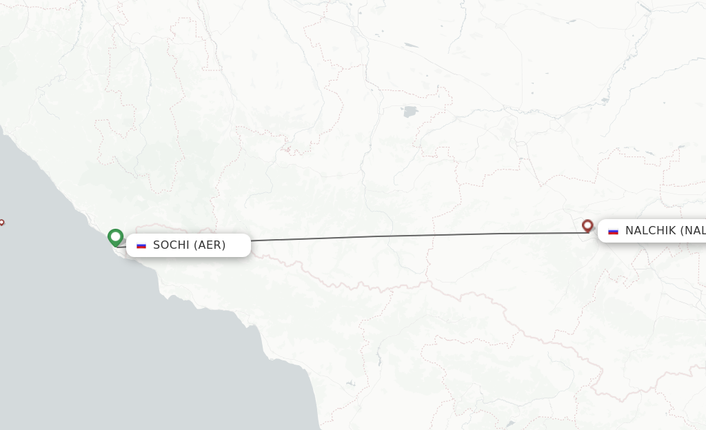 Flights from Adler/Sochi to Nalchik route map