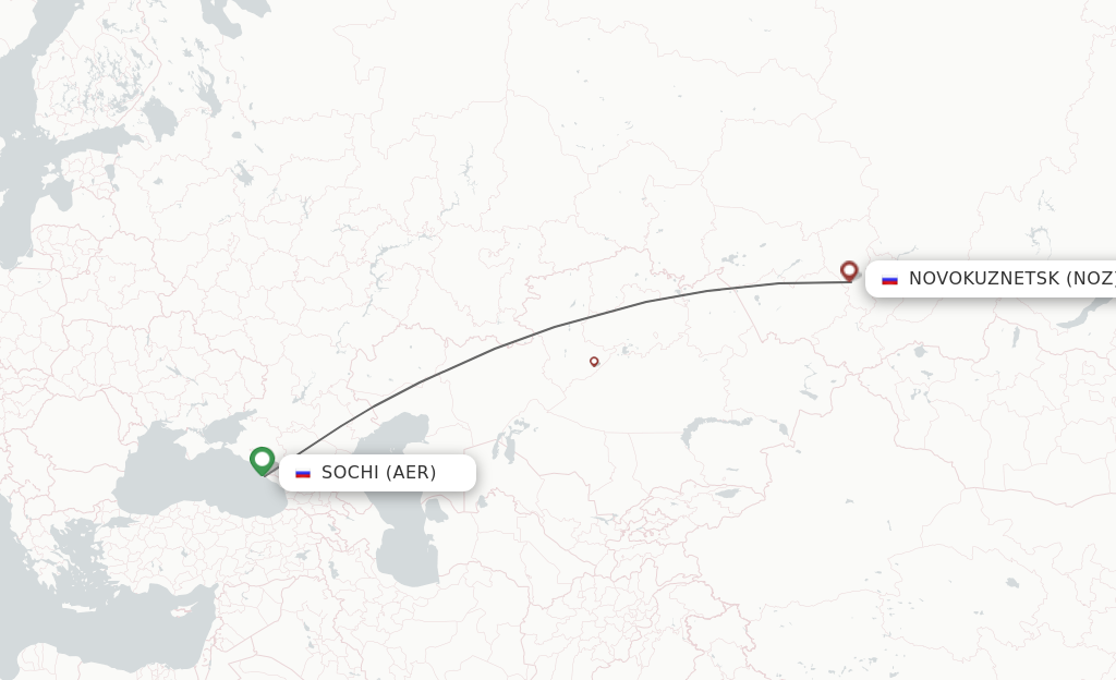 Flights from Adler/Sochi to Novokuznetsk route map