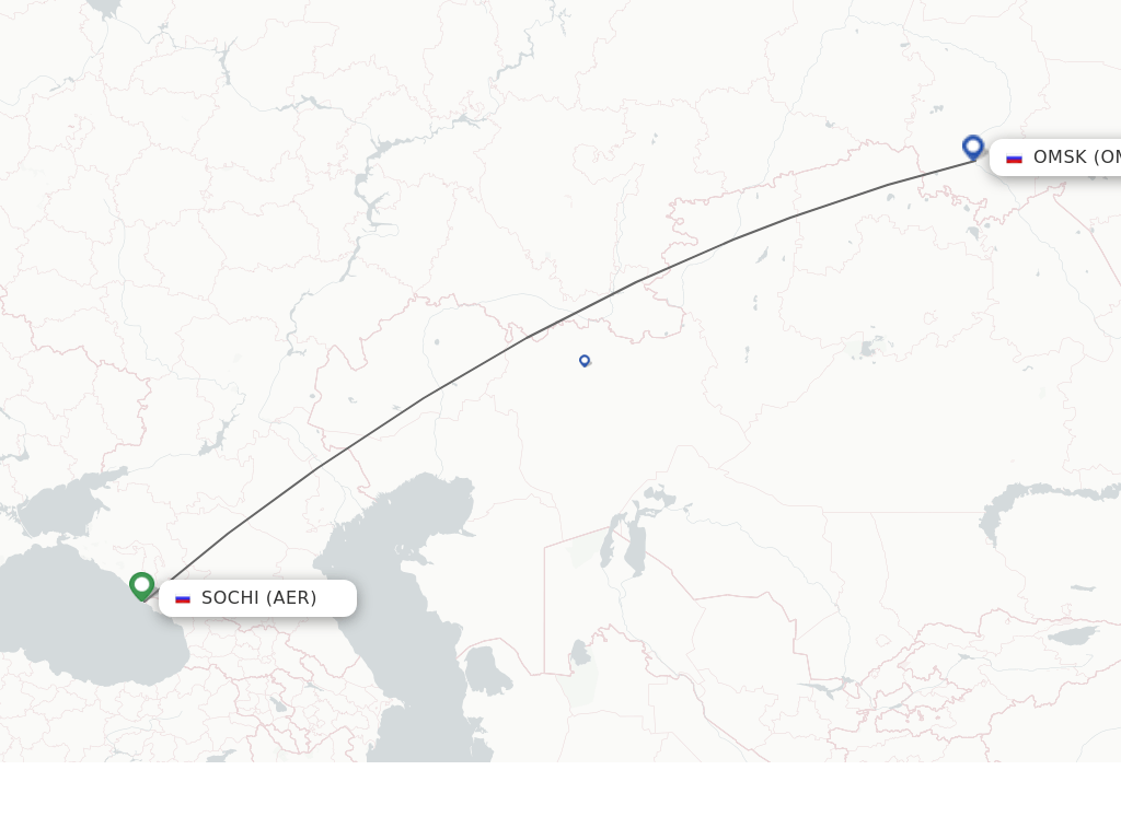 Flights from Adler/Sochi to Omsk route map