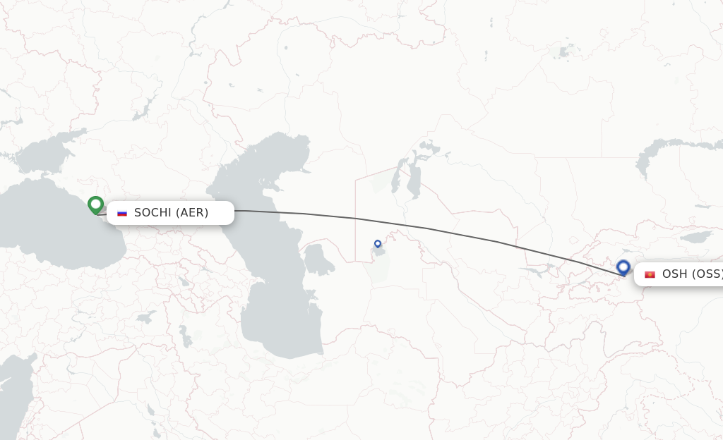 Flights from Adler/Sochi to Osh route map