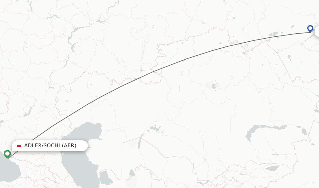 Flights from Adler/Sochi to Novosibirsk route map