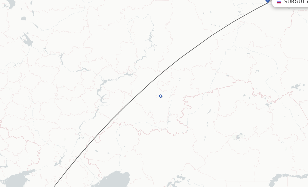 Flights from Adler/Sochi to Surgut route map