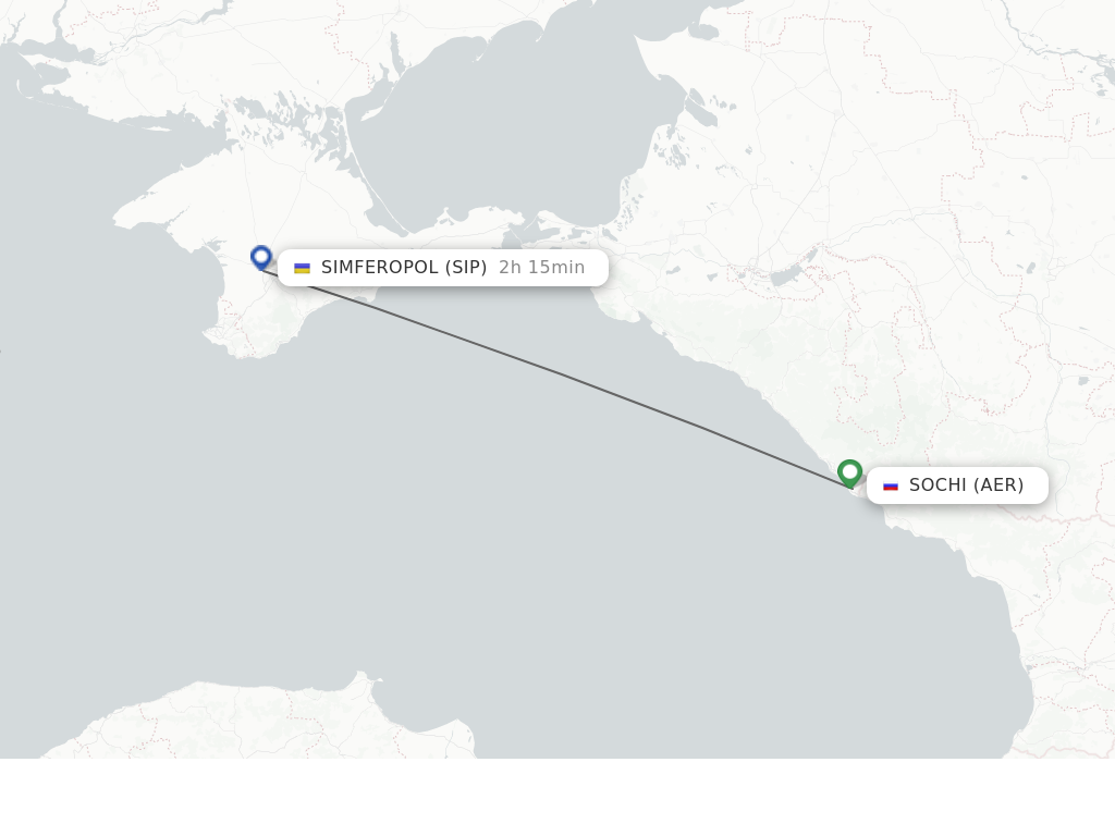 Flights from Adler/Sochi to Simferopol route map