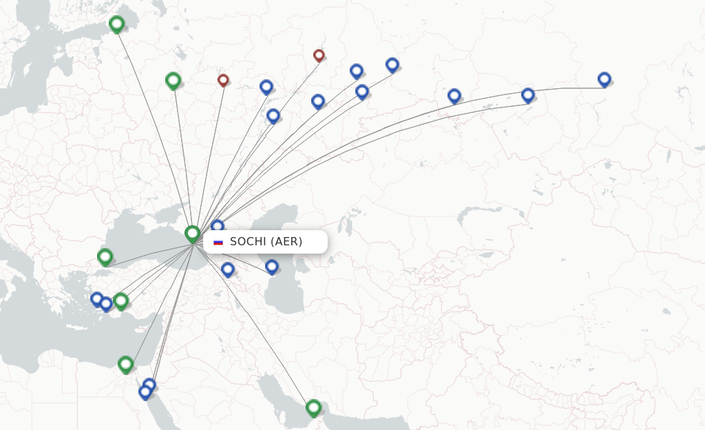Route map with flights from Adler/Sochi with Aeroflot