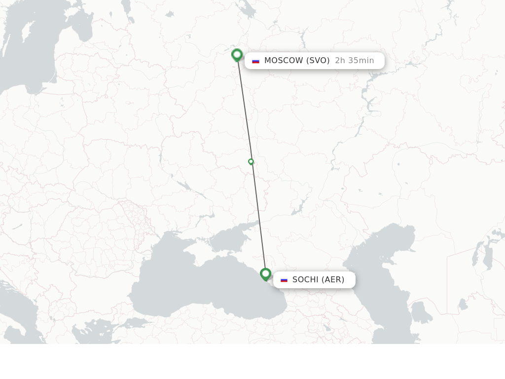 Flights from Moscow to Sochi route map