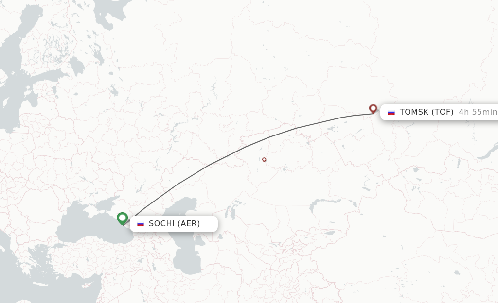 Flights from Adler/Sochi to Tomsk route map