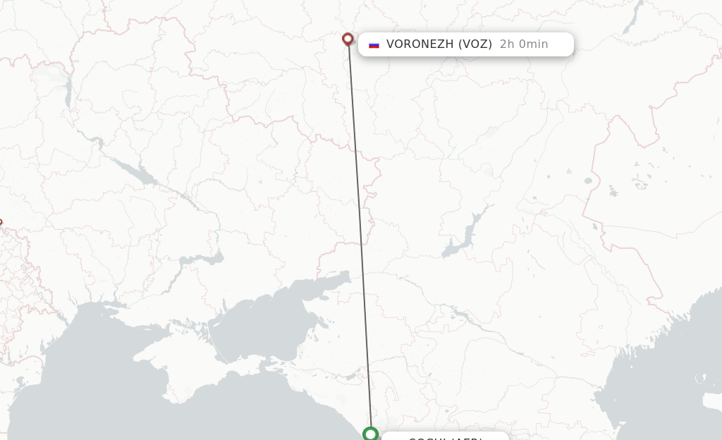 Flights from Adler/Sochi to Voronezh route map