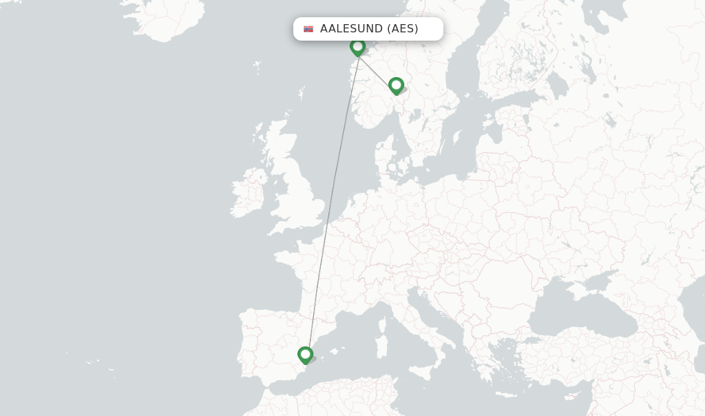Route map with flights from Aalesund with Norwegian