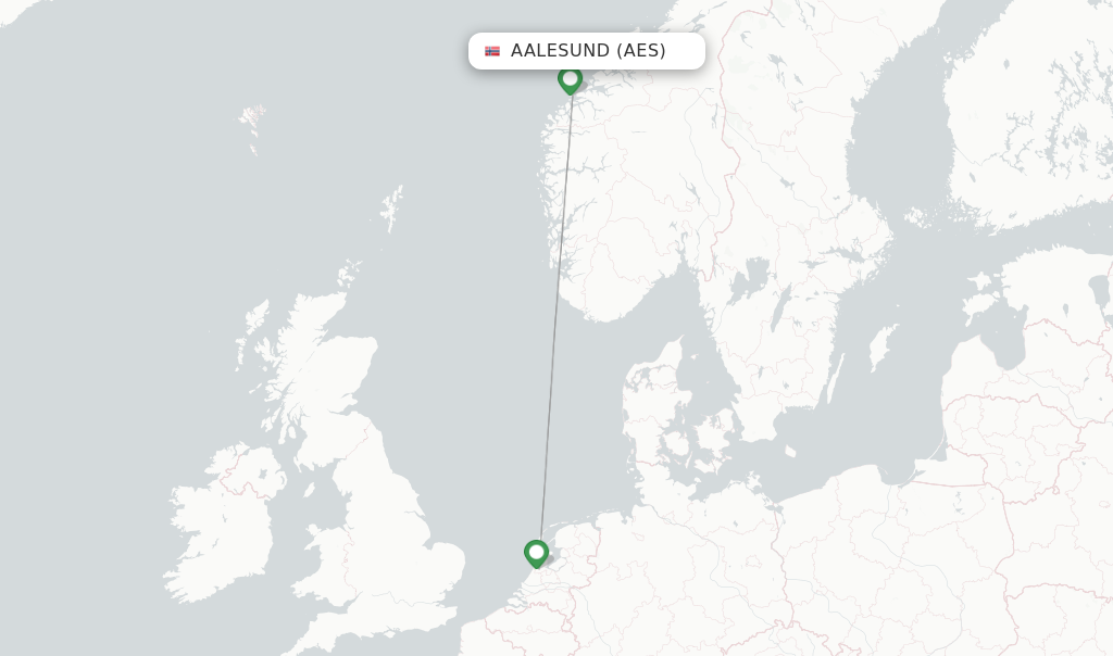 Route map with flights from Aalesund with KLM