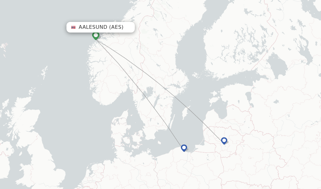 Route map with flights from Aalesund with Wizz Air