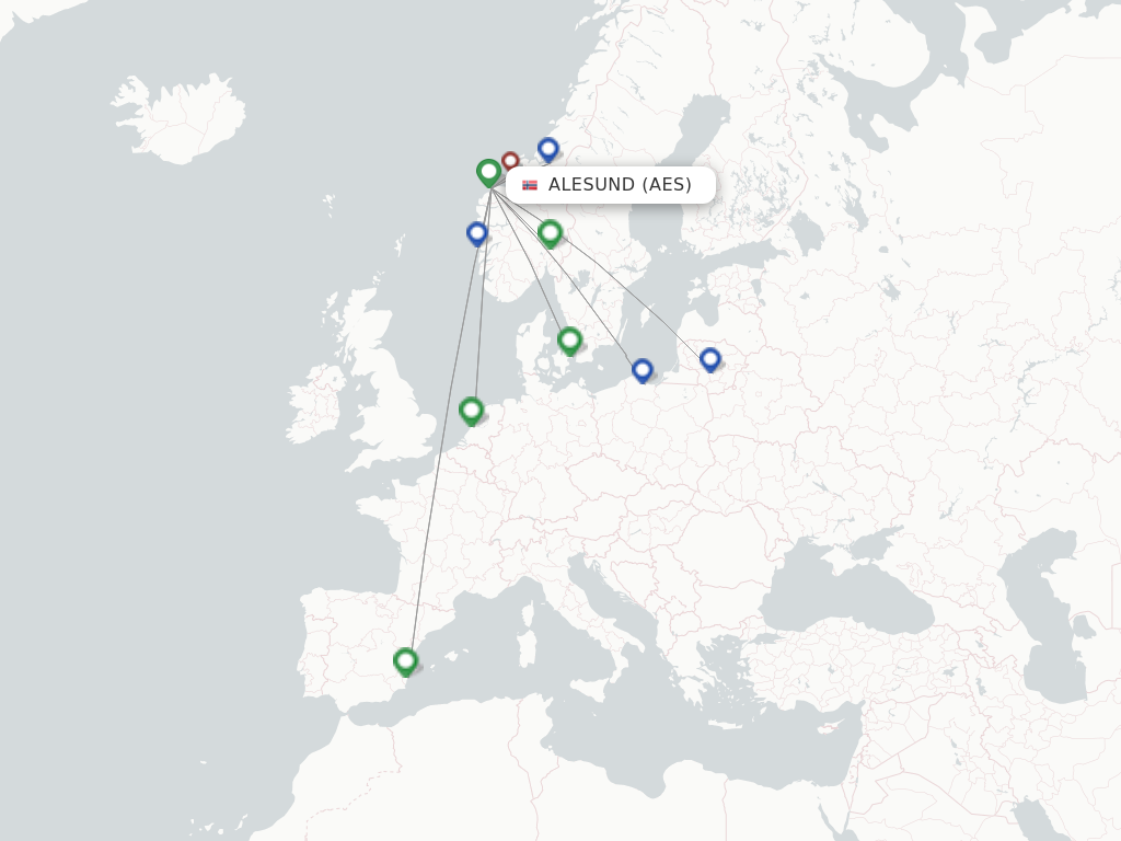 Flights from Alesund to Katowice route map